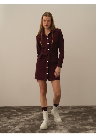 Xint Bordo Regular Fit Pamuklu Elbise 286202