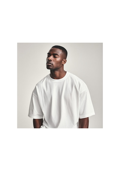 Parshey Oversize Unisex Beyaz Yarım Kollu Bisiklet Yaka %100 Pamuk Baskısız T-shirt Beyaz