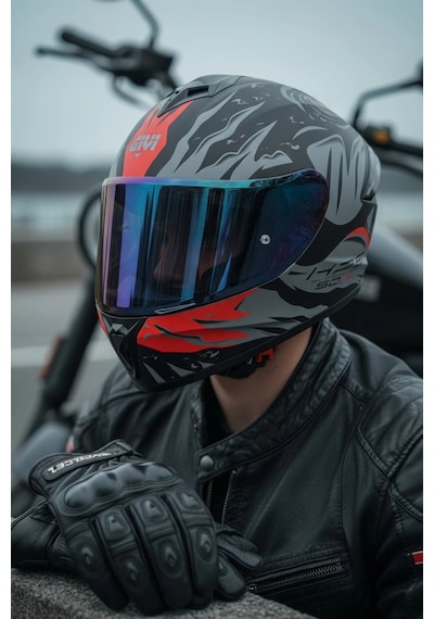 Gıvı 50.x Sharkbıte Mat  1 Renkli 1 Şeffaf Vizörlü Motosiklet Kask Lacivert Vizör + Şeffaf