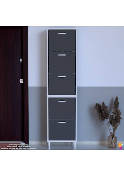 Eliusta Store Ayaklı Antrasit Ayakkabılık 52 Cm Kapı Önü/giyim Odası/antre Uyumlu Ayakkabılık 52x205x26 Cm Antrasit