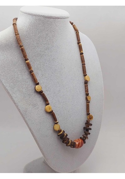Yasamtohumu Ahşap & Jasper Tasarım Unisex Otantik Kolye 56104 Çok REnkli Çok Renkli