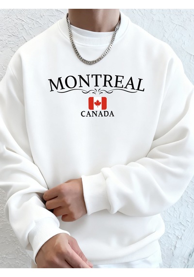 Startmore Startmoremontreal Kanada Mektup Baskılı Erkek Kapüşonlu Sweatshirt Yumuşak Günlük Sokak Giysisi Sokak Beyaz