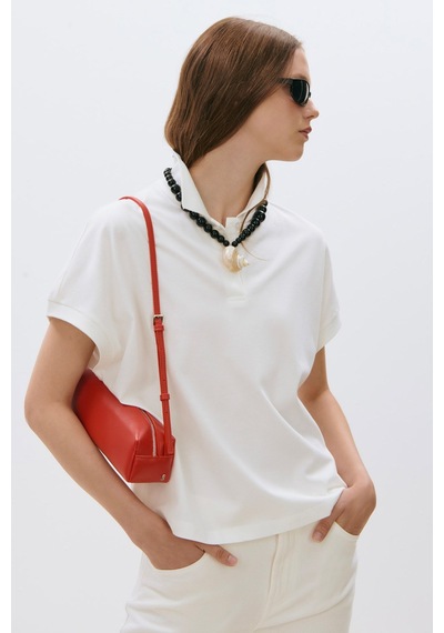 Suud Collection Ekru Josie Oversize Polo Yaka Tişört