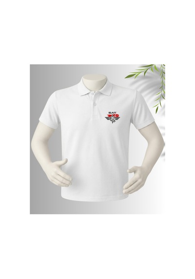 Dafri Özel Tasarım Sat Baskılı Polo Yaka %100 Pamuklu T-shirt Beyaz