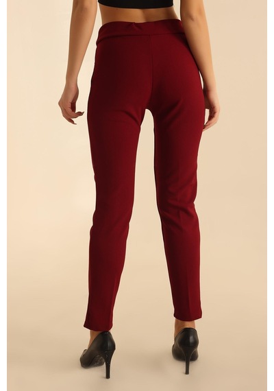 Vioshine Kadın Beli Bağlamalı Yüksek Bel Kuş Gözü Pantolon-mürdüm Mürdüm