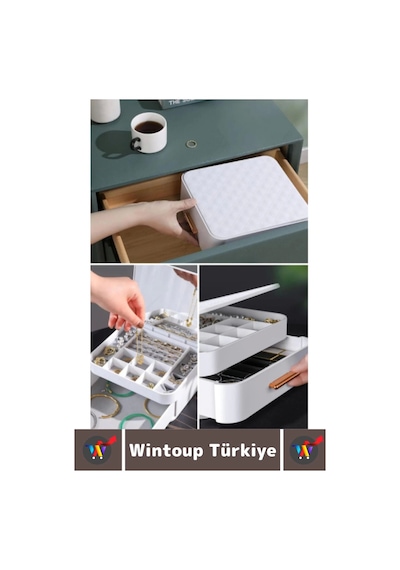 Yüksek Kaliteli Makyaj Yüzük Kolye Küpe Düzenleyici Çok Şık Bölmeli Çekmeceli Aynalı Takı Organizeri Çok Renkli