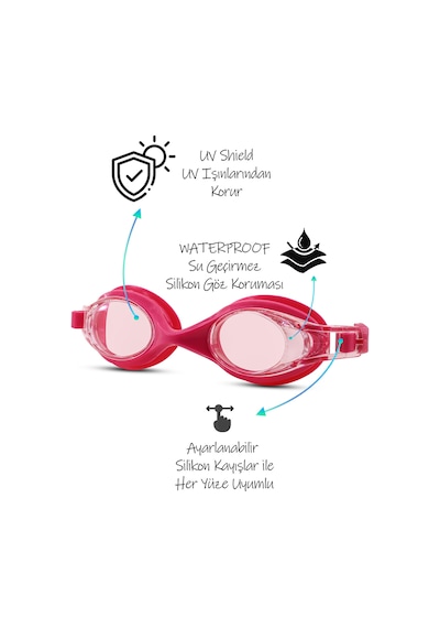 2li Set Boneli Yetişkin Yüzücü Gözlüğü Kılıflı Su Geçirmez Yüzme Havuz Deniz Gözlük Pembe 1015 Pembe