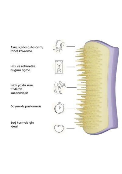 Tangle Teezer Pet Teezer Detangling Dolaşık Açıcı Küçük Irk Köpek Bakım Fırçası 11,7x5 Cm Lila-sarı