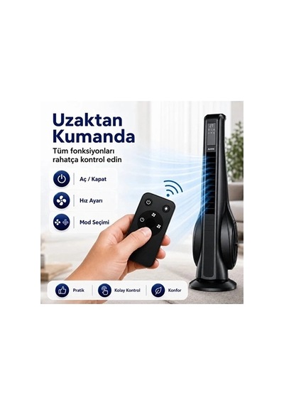 Turbo Smart Akıllı Fan Led Ekranlı Kumandalı 90 Hareketli Serinletici Soğutucu Kule Tipi Vantilatör