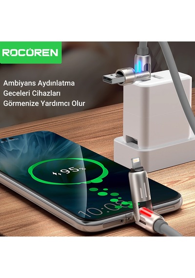 Rocoren 240w 4'ü 1 Arada Type-c / Usb-a / Lightning Gri Silikon Şarj Ve Data Kablosu 1.2 Metre