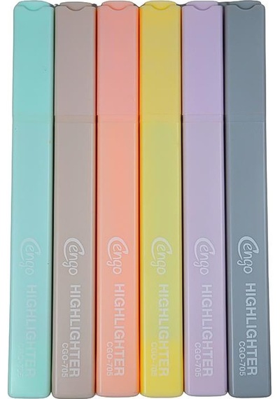 Cengo Kare Tipi Highlighter Fosforlu Kalem Morandi Renkler 6lı Set Cgo705 Çok Renkli