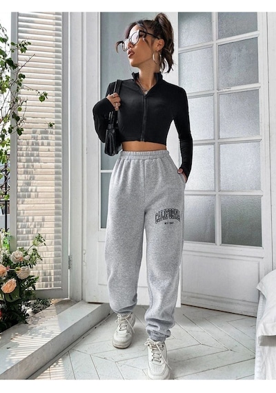 Kadın California Baskılı Paça Lastikli Oversize Eşofman 001