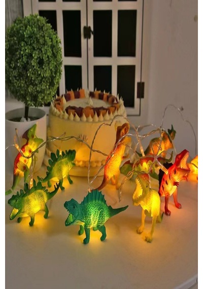 Dinozor String Light Çocuk Bebek Odası Aydınlatma 10 Adet Ledli Dinazor Pilli Işıklı 200 Cm