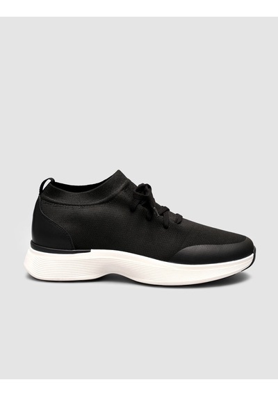 Cabani Triko & Hakiki Dana Deri Siyah Beyaz Erkek Sneaker Siyah