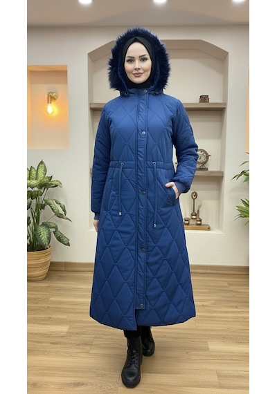 Eslemnur Belden Bağcıklı Şişme Mont 115cm Krinkıl Kumaş Mavi