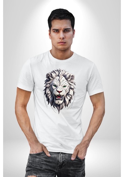 Beyaz Kaplan Kükreme Unisex Unisex Beyaz Organik Baskılı T-shirt Penye Yüksek Kalite Beyaz