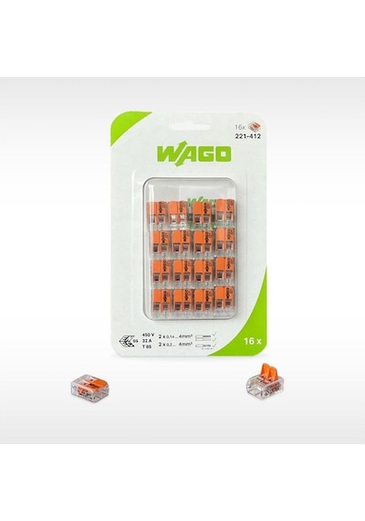 Wago Klemens 221-412 2'li Çok Amaçlı Buat Klemensi 16 Lı Paket Wago Klemens