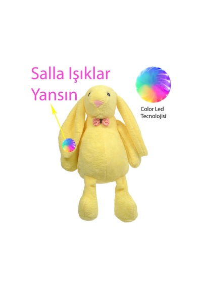 Led Işıklı. Uyku Arkadaşı Uzun Kulak Bunny Peluş Tavşan 65Cm Sarı