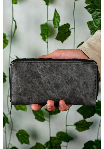 Vanilla Collection Telefon Bölmeli Unisex Deri Portföy Kartlık Uzun Cüzdan Xclub Crazy Gri