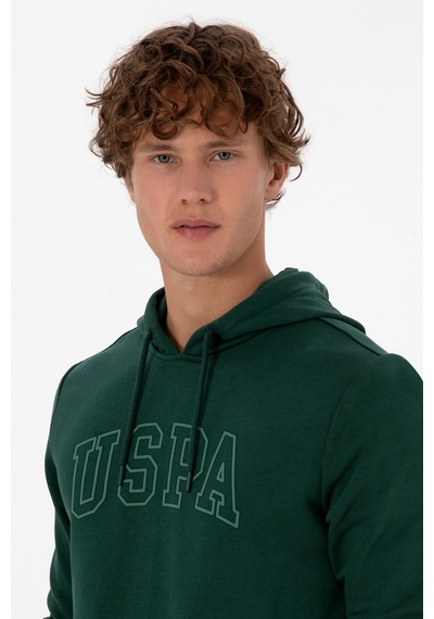 U.S. Polo Assn. Erkek Regular Fit Kapüşonlu Koyu Yeşil Basic Sweatshirt 50315663-VR079