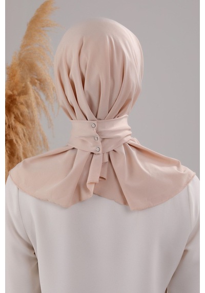 Melodi Scarf Kadın Tesettür Pratik Çıtçıtlı Sandy Fular Hazır Şal Krem Krem