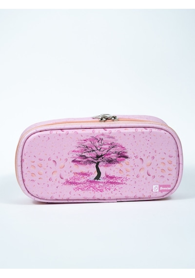 Kalem Kutusu Oval Tasarım Tek Bölmeli Sakura Temalı Vegan Deri Kalemlik Onesize