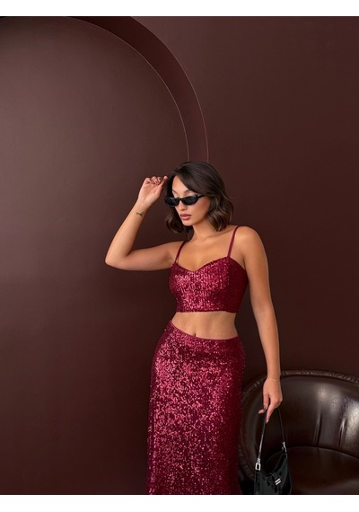 Verymoda Payetli Büstiyer - Parti Ve Davet Şıklığı F1979 Bordo