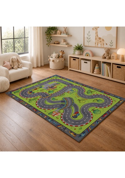 Kartela Halı Orman Yarış Pisti Kaymaz Taban Çocuk Oyun Halısı - 80 x 120 CM