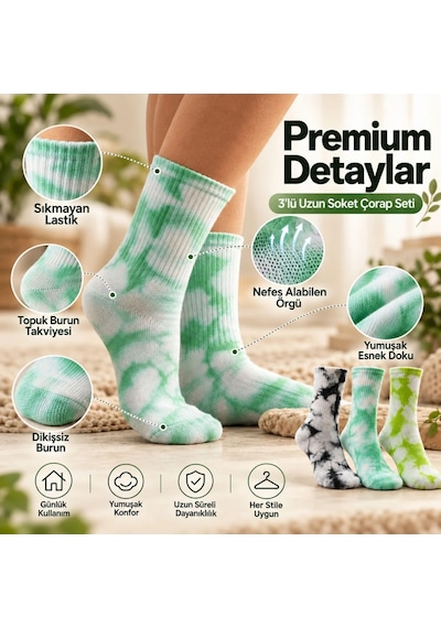 Çorap Giyim Unisex Batik Desenli Çorap 6'lı Set Renkli Pamuklu Uzun Soket Dikişsiz Nefes Alan Günlük Spor Çorabı Çok Renkli