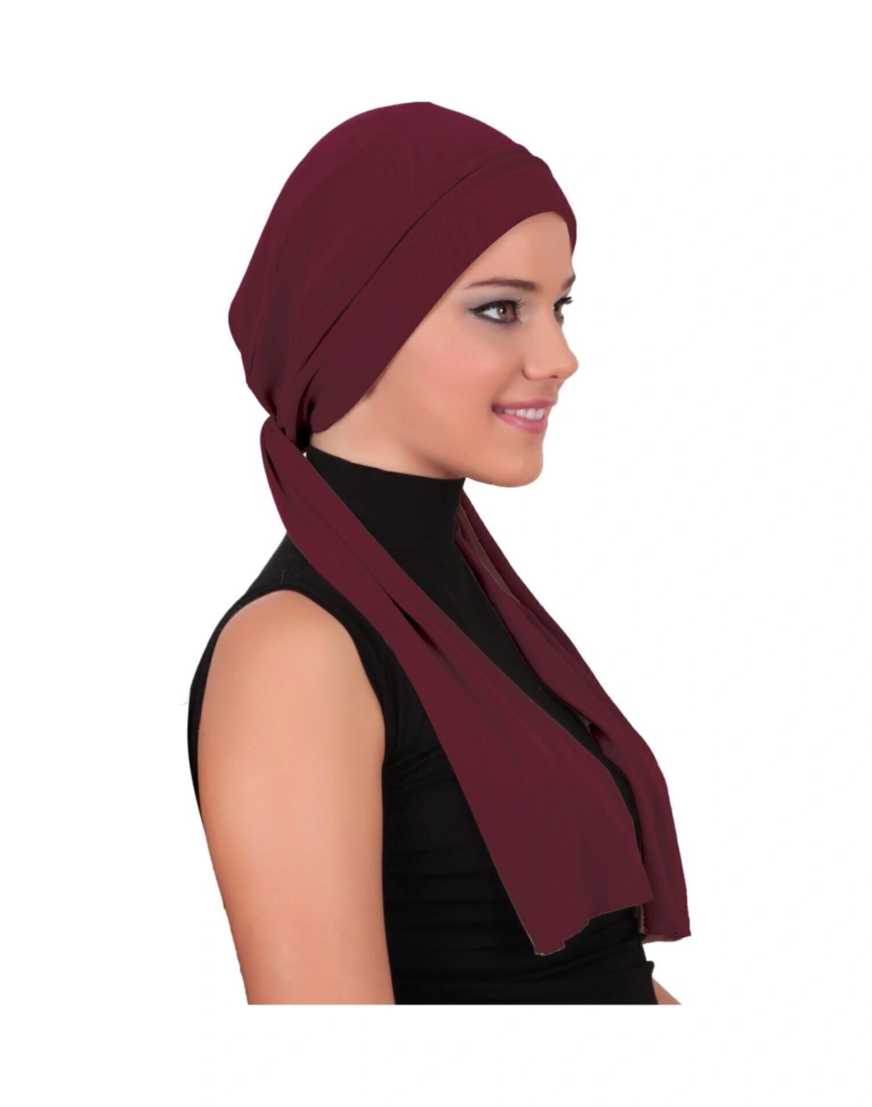 Elysianfidan Bağlamalı Bordo Hazır Türban Tesettür Bone Bordo