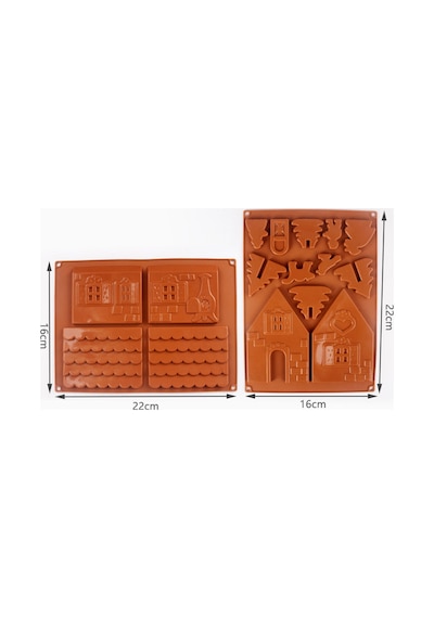 "2 Parçalı 3d Festival Gingerbread Ev Silikon Bakeware Tatil Çikolatası Ve Kurabiye Dekorasyonu İçin Set" Çok Renkli