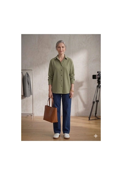 Rouge Basıc Oversize Gofre Gömlek Haki