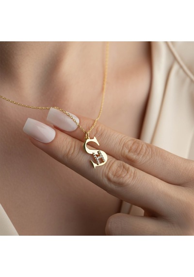 925 Ayar Gümüş İki Harfli Kişiye Özel Kolye Gold