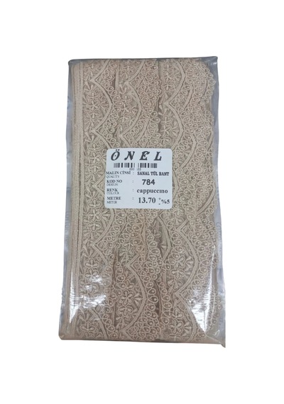 Dantel Polyester Sanal Tül Bant Cappucino 13,70 Metre En 6 Cm On-784-c