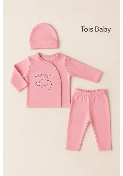 Tois Baby Organik Hastahane Çıkışı Bebek Takımı 0-3 Ay Pembe Pembe