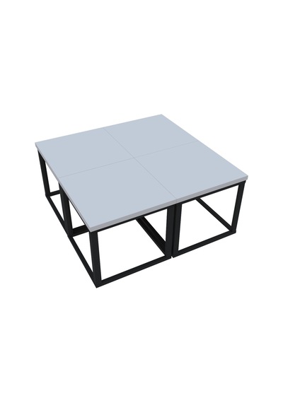 4'lü Kare Orta Sehpa Seti 88x88x40,7 Cm 28 Mm Tabla, Masif Ahşap Ayak Gri / Ceviz Gri Gri