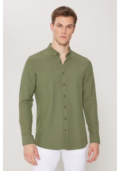 AC&Co / Altınyıldız Classics Erkek Hakı Slim Fit Dar Kesim Düğmeli Yaka %100 Pamuk Gömlek Haki AC&Co / Altınyıldız Classics Erkek Hakı Slim Fit Dar Kesim Düğmeli Yaka %100 Pamuk Gömlek Haki