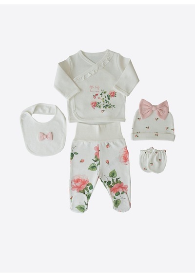 Kitikate Organik Love Roses 5'li Hastane Çıkış Set Ekru Ekru