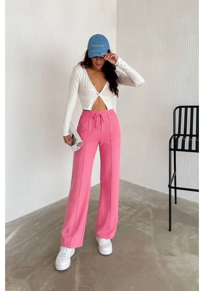 Gugus Kadın Modal Kumaş İçi Polarlı Kalın Alt Eşofman Bol Paça Wide Leg Pembe