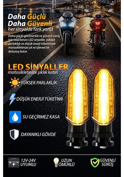 Motosiklet Led Ön Sinyal Lambası Gündüz Led Ve Kayan Sinyal Sarı/amber