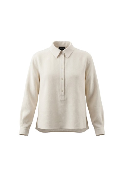 Goffra Kadın Solo %100 Doğal Keten Gömlek -- Klasik Yaka Basic Minimalist Tasarım Ekru W208-k0401-01