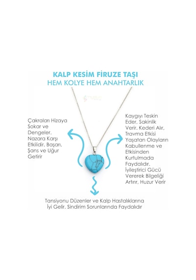Mystic Energy Doğal Taş Firuze Taşi Kalp Kesim Kolye &  Anahtarlık Beyaz