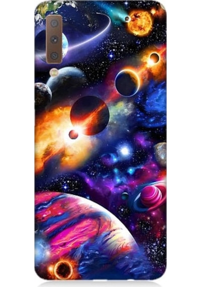 Samsung Galaxy A7 2018 Uyumlu Uzayda Gezegenler Ve Galaksiler Desenli Silikon Kılıf