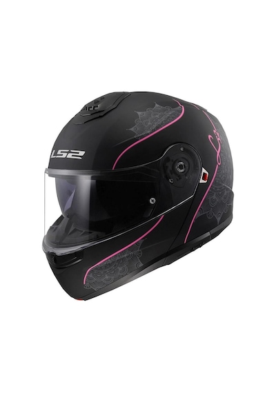 Ls2 Strobe2 Lux Çene Açılır Motosiklet Kaskı Mat Siyah - Pembe