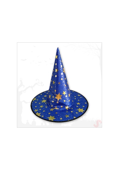 Yıldız Desenli Hallloween Cadı Şapkası, 38cm - Lacivert