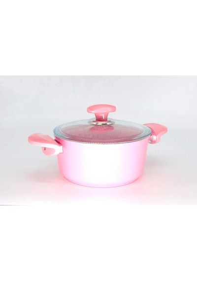 3110 - 2 Parça - Bio Granit - 28x13 Cm 6,95 Litre - Ptfe Ve Pfoa Içermeyen Derin Tencere Pembe Renk Pembe