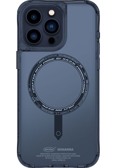 Apple Uyumlu iPhone 15 Pro Max Kılıf Skinarma Airbag Tasarımlı Magsafe Şarj Özellikli Saido Kapak Mavi