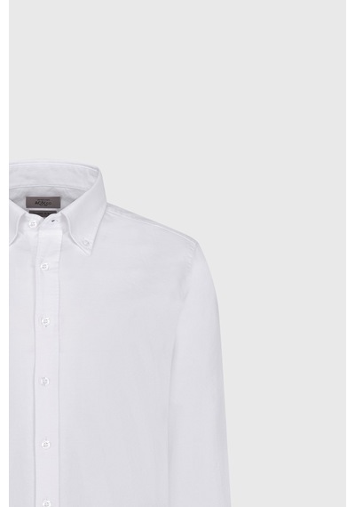 Ac&Co / Altınyıldız Classics Erkek Beyaz %100 Pamuk Slim Fit Dar Kesim Düğmeli Yaka Oxford Gömlek