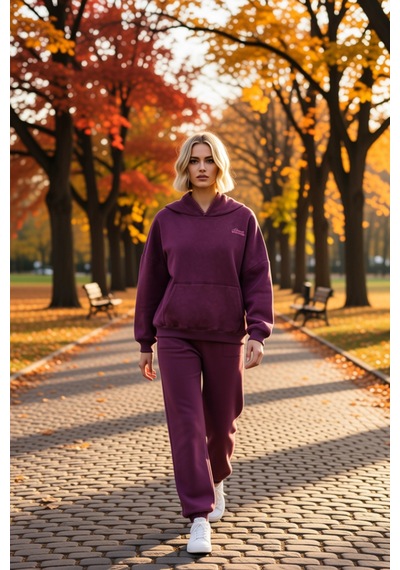 Benerly Kadın Kapüşonlu Düşük Kol Örme Sweatshirt Fonksiyonel Dayanıklı K Mürdüm