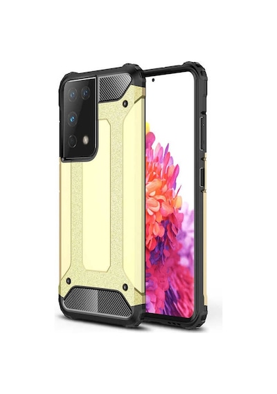 Kilifone - Samsung Uyumlu Galaxy S21 Ultra - Kılıf Çift Katman Zırh Tank Crash Military Kapak - Gold